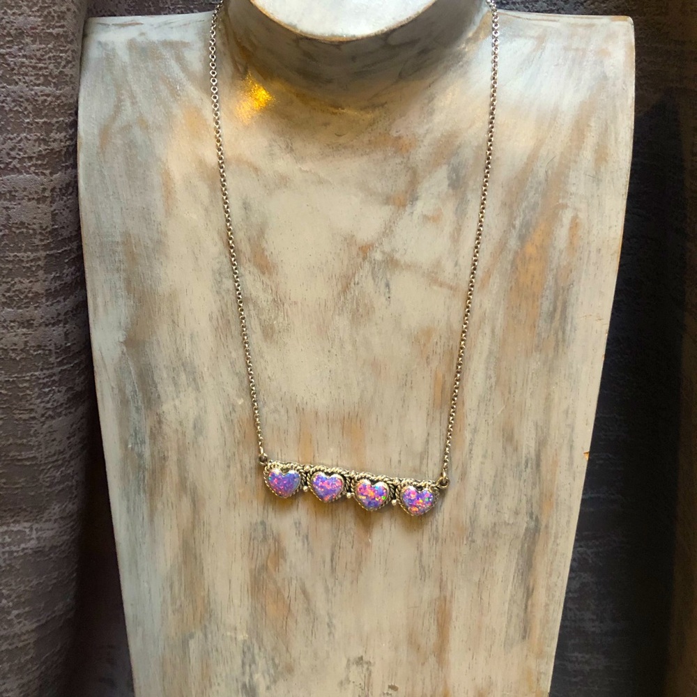 Lavender Faux Fire Opal Heart Sterling Necklace 💜